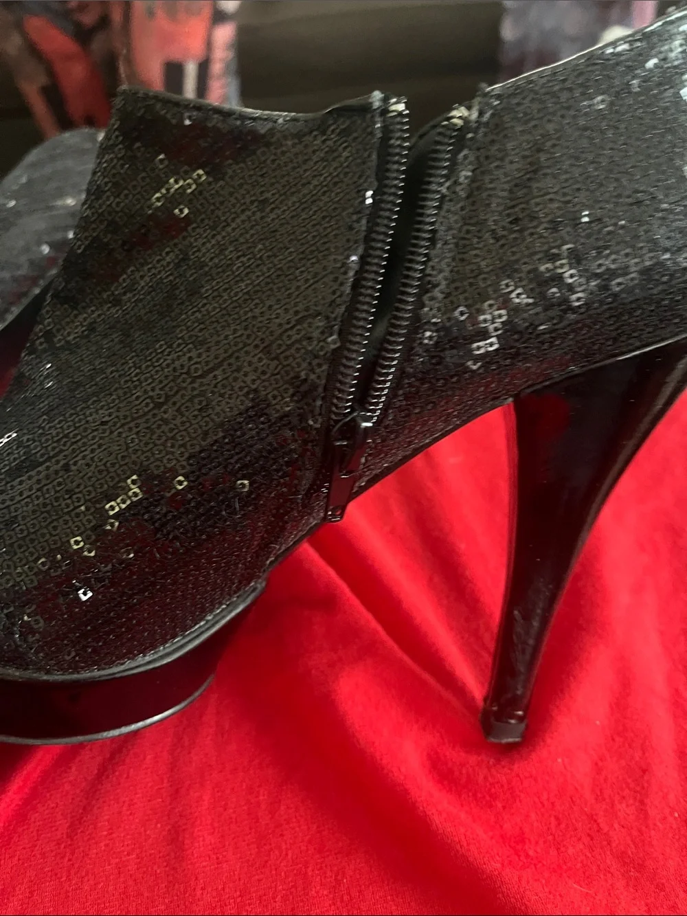 Dream Pairs Black Sequin Ankle Booties with Stiletto Heel